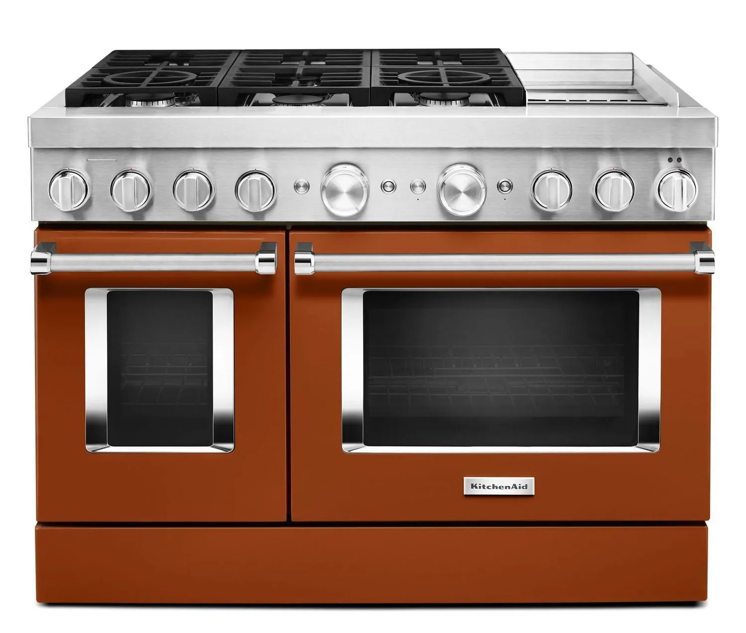 Kitchenaid KFDC558JSC Kitchenaid 48'' Smart Commercial-Style Dual Fuel Range With Griddle Scorched Orange Professional Ranges 6 burner professional gas range