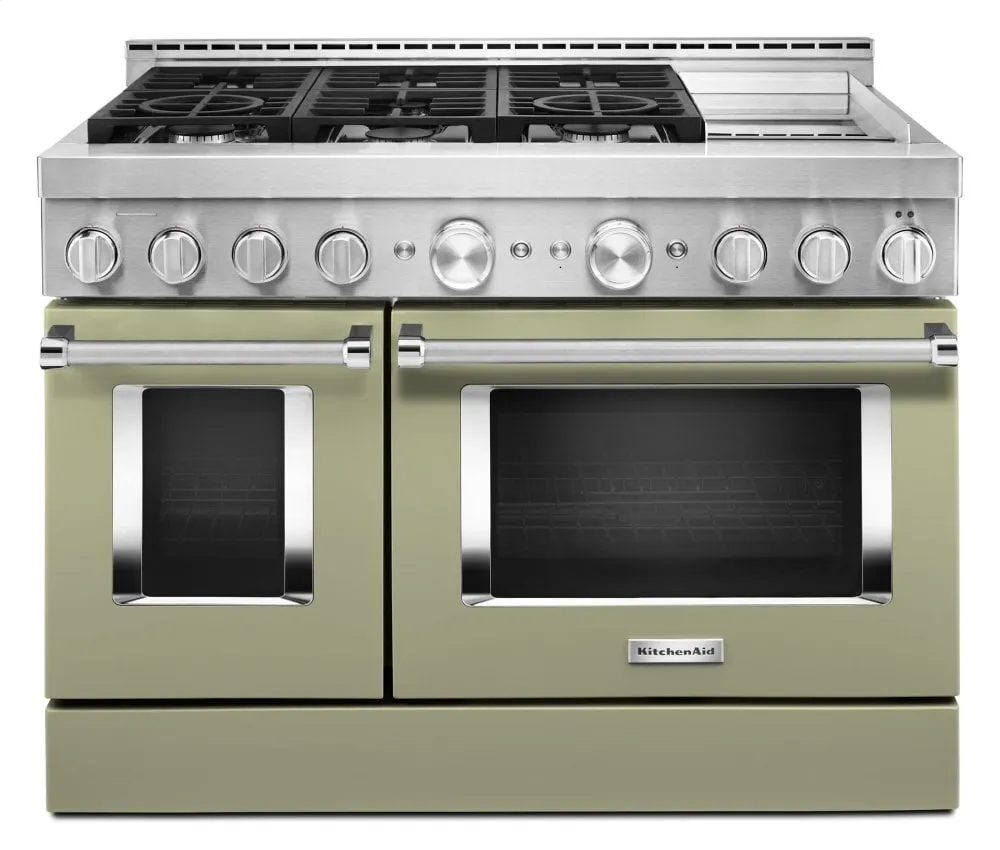 Kitchenaid KFGC558JAV Kitchenaid 48'' Smart Commercial-Style Gas Range With Griddle - Avocado Cream Professional Ranges 6 burner professional gas range