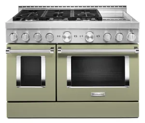 Kitchenaid KFGC558JAV Kitchenaid 48'' Smart Commercial-Style Gas Range With Griddle - Avocado Cream Professional Ranges 6 burner professional gas range