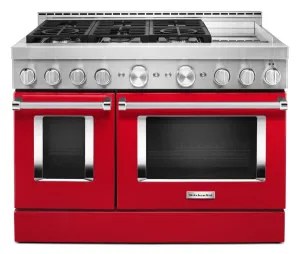 Kitchenaid KFGC558JPA Kitchenaid 48'' Smart Commercial-Style Gas Range With Griddle - Passion Red Professional Ranges 6 burner professional gas range