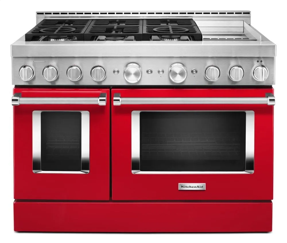 Kitchenaid KFGC558JPA Kitchenaid 48'' Smart Commercial-Style Gas Range With Griddle - Passion Red Professional Ranges 6 burner professional gas range
