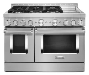 Kitchenaid KFGC558JSS Kitchenaid 48'' Smart Commercial-Style Gas Range With Griddle - Heritage Stainless Steel Professional Ranges 6 burner professional gas range
