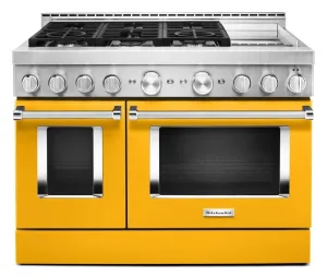 Kitchenaid KFGC558JYP Kitchenaid 48'' Smart Commercial-Style Gas Range With Griddle - Yellow Pepper Professional Ranges 6 burner professional gas range