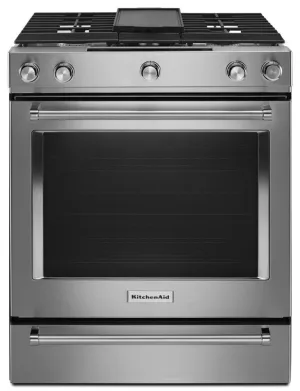 Kitchenaid KSDB900ESS 30-Inch 5-Burner Dual Fuel Convection Slide-In Range With Baking Drawer - Stainless Steel Slide In Ranges front control slide-in stove