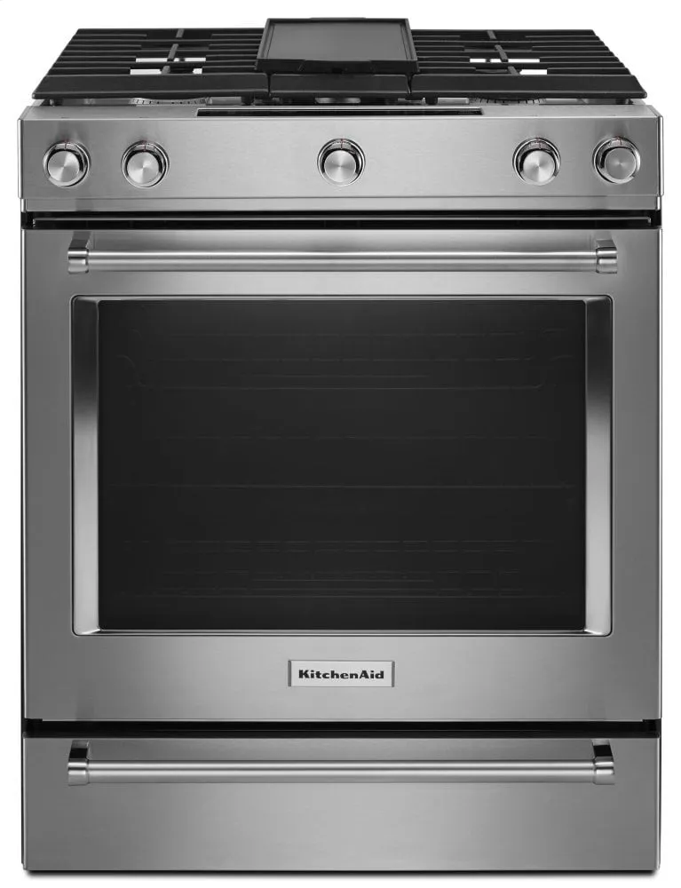 Kitchenaid KSDB900ESS 30-Inch 5-Burner Dual Fuel Convection Slide-In Range With Baking Drawer - Stainless Steel Slide In Ranges front control slide-in stove