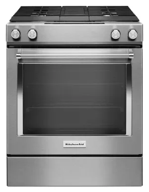 Kitchenaid KSDG950ESS 30-Inch 4-Burner Dual Fuel Downdraft Slide-In Range - Stainless Steel Slide In Ranges front control slide-in stove