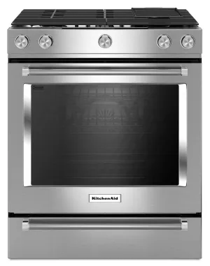 Kitchenaid KSGB900ESS 30-Inch 5 Burner Gas Convection Slide-In Range With Baking Drawer Stainless Steel Slide In Ranges front control slide-in stove