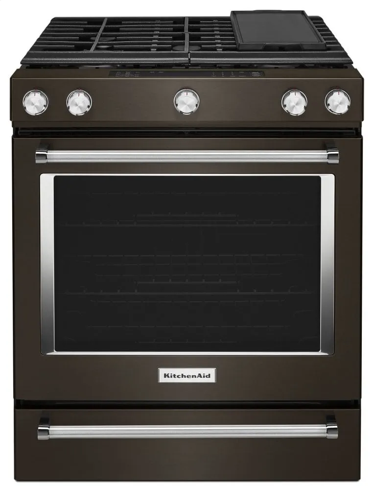 Kitchenaid KSGG700EBS 30-Inch 5-Burner Gas Slide-In Convection Range - Black Stainless Steel With Printshield&#8482; Finish Slide In Ranges front control slide-in stove