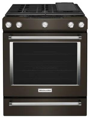 Kitchenaid KSGG700EBS 30-Inch 5-Burner Gas Slide-In Convection Range - Black Stainless Steel With Printshield&#8482; Finish Slide In Ranges front control slide-in stove