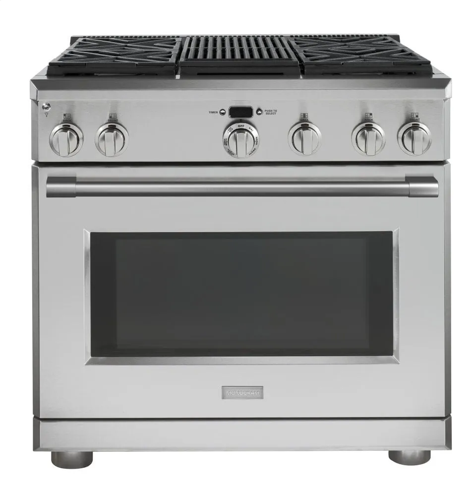 Monogram ZDP364NRNSS Monogram 36" Dual-Fuel Professional Range With 4 Burners And Grill (Natural Gas) Professional Ranges commercial oven for home kitchen
