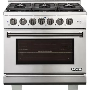Nxr Ranges AKD3605 36-In. Culinary Series Professional Style Gas And Electric Dual Fuel Range, Stainless Steel Professional Ranges 6 burner professional gas range