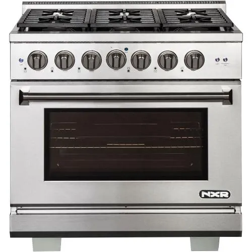 Nxr Ranges AKD3605 36-In. Culinary Series Professional Style Gas And Electric Dual Fuel Range, Stainless Steel Professional Ranges 6 burner professional gas range