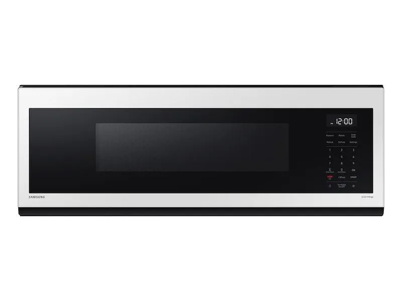 Samsung ME11CB751012 1.1 Cu. Ft. Bespoke Smart Slim Over-The-Range Microwave With 400 Cfm Hood Ventilation, Wi-Fi & Voice Control In White Glass Microwave Ovens smart sensor microwave oven