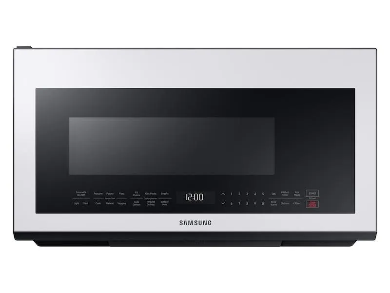 Samsung ME21B706B12 2.1 Cu. Ft. Bespoke Over-The-Range Microwave With Sensor Cooking In White Glass Microwave Ovens large capacity kitchen microwave