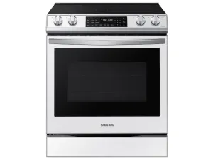 Samsung NE63BB851112 Bespoke 6.3 Cu. Ft. Smart Front Control Slide-In Electric Range With Air Fry & Wi-Fi In White Glass Slide In Ranges front control slide-in stove