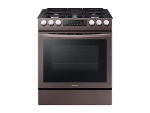 Samsung NX58R9421ST 5.8 Cu. Ft. Slide-In Gas Range With Convection In Tuscan Stainless Steel Slide In Ranges front control slide-in stove