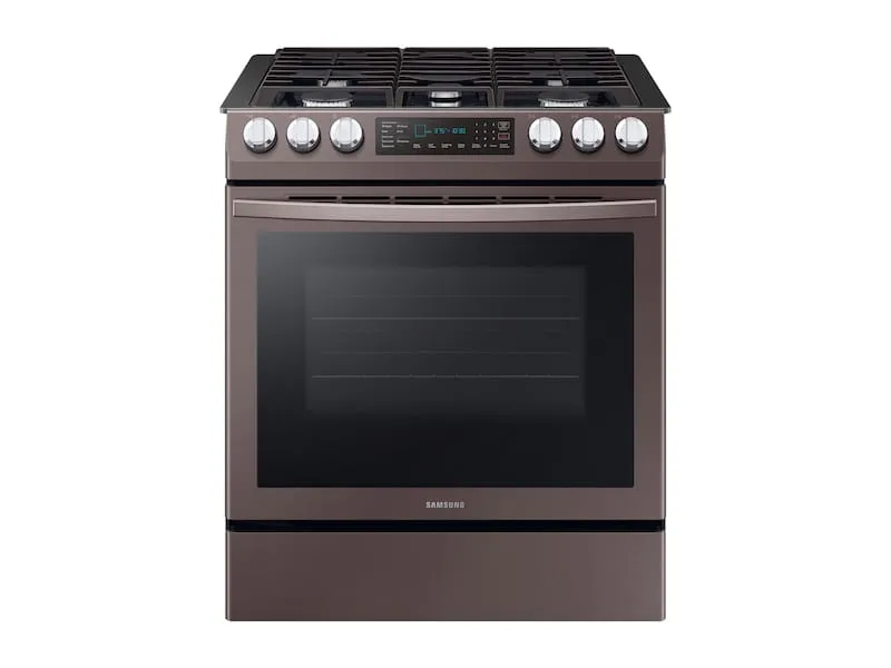 Samsung NX58R9421ST 5.8 Cu. Ft. Slide-In Gas Range With Convection In Tuscan Stainless Steel Slide In Ranges front control slide-in stove