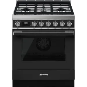 Smeg CPF30UGGAN Portofino Pro-Style All-Gas Range, Matte Black, 30" X 25" Professional Ranges commercial oven for home kitchen