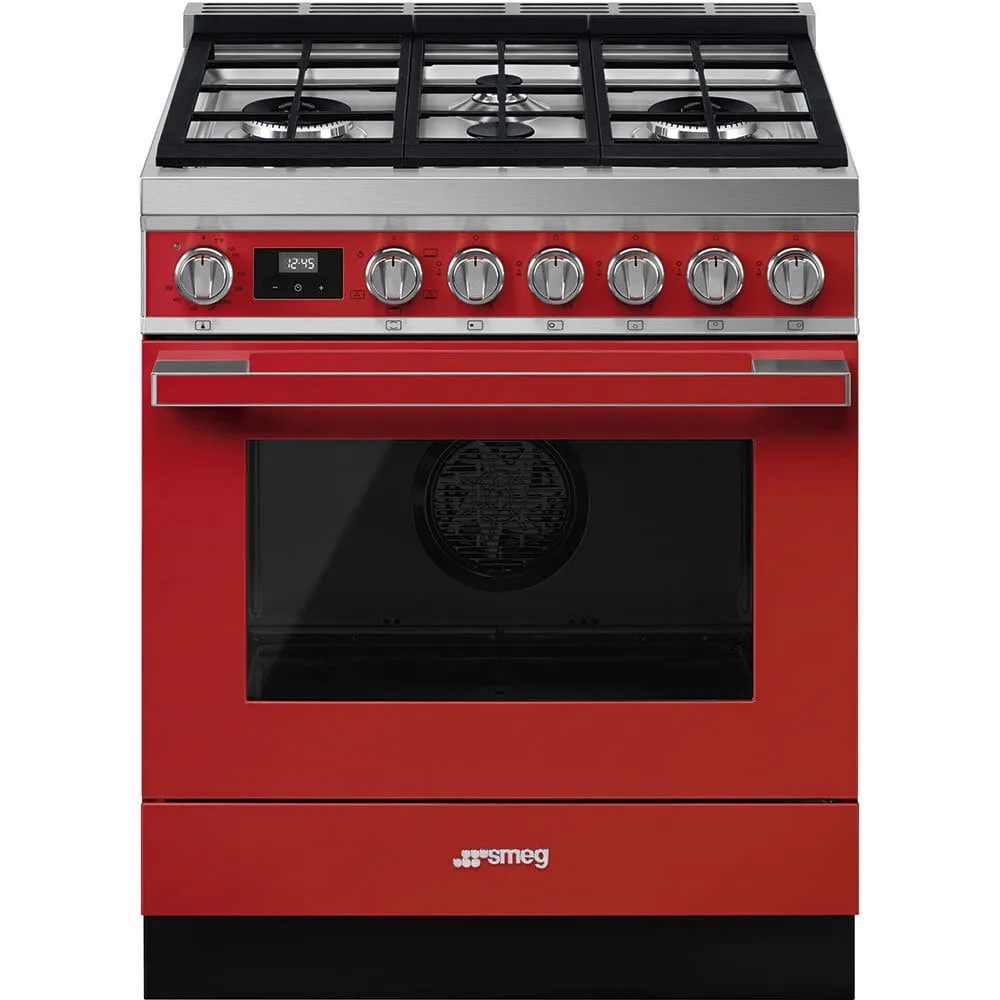 Smeg CPF30UGGR Portofino Pro-Style All-Gas Range, Red, 30" X 25" Professional Ranges commercial oven for home kitchen