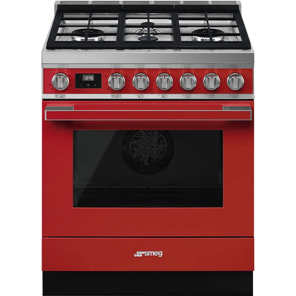 Smeg CPF30UGMR Portofino Pro-Style Dual Fuel Range, Red, 30" X 25" Professional Ranges commercial oven for home kitchen