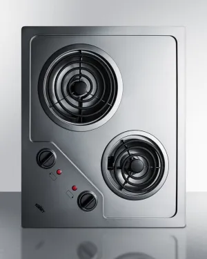 Summit CR2B122 2-Burner 120V Electric Cooktop Designed For Portrait Or Landscape Installation, With Coil Elements And Stainless Steel Finish Electric electric stove with convection oven
