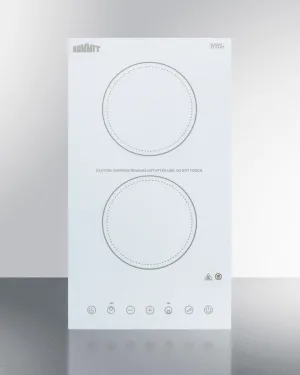 Summit CR2B15T2W 115V 2-Burner Cooktop In White Ceramic Schott Glass With Digital Touch Controls, 2400W Electric electric stove with convection oven