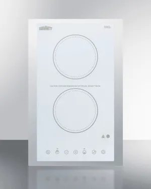 Summit CR2B15T2WTK15 115V 2-Burner Cooktop In White Ceramic Schott Glass With Digital Touch Controls And Stainless Steel Frame To Allow Installation In 15" Wide Counter Cutouts" Electric electric stove with convection oven
