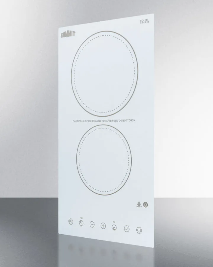 Summit CR2B23T4W 230V 2-Burner Cooktop In White Ceramic Schott Glass With Digital Touch Controls, 3000W