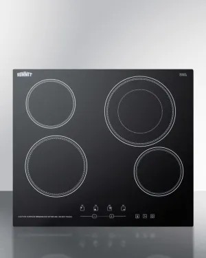 Summit CR4B23T5B 230V 4-Burner Cooktop In Black Ceramic Schott Glass With Digital Touch Controls And An Extra Large 8" Dual Cooking Element Electric electric stove with convection oven