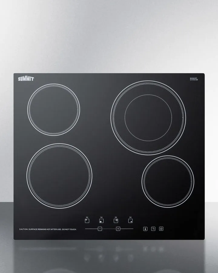Summit CR4B23T5B 230V 4-Burner Cooktop In Black Ceramic Schott Glass With Digital Touch Controls And An Extra Large 8" Dual Cooking Element Electric electric stove with convection oven