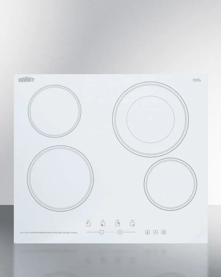 Summit CR4B23T6W 230V 4-Burner Cooktop In White Ceramic Schott Glass With Digital Touch Controls And An Extra Large 8" Dual Cooking Element Electric electric stove with convection oven
