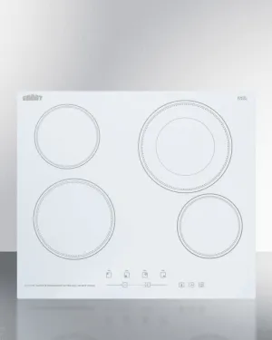 Summit CR4B23T6W 230V 4-Burner Cooktop In White Ceramic Schott Glass With Digital Touch Controls And An Extra Large 8" Dual Cooking Element Electric electric stove with convection oven