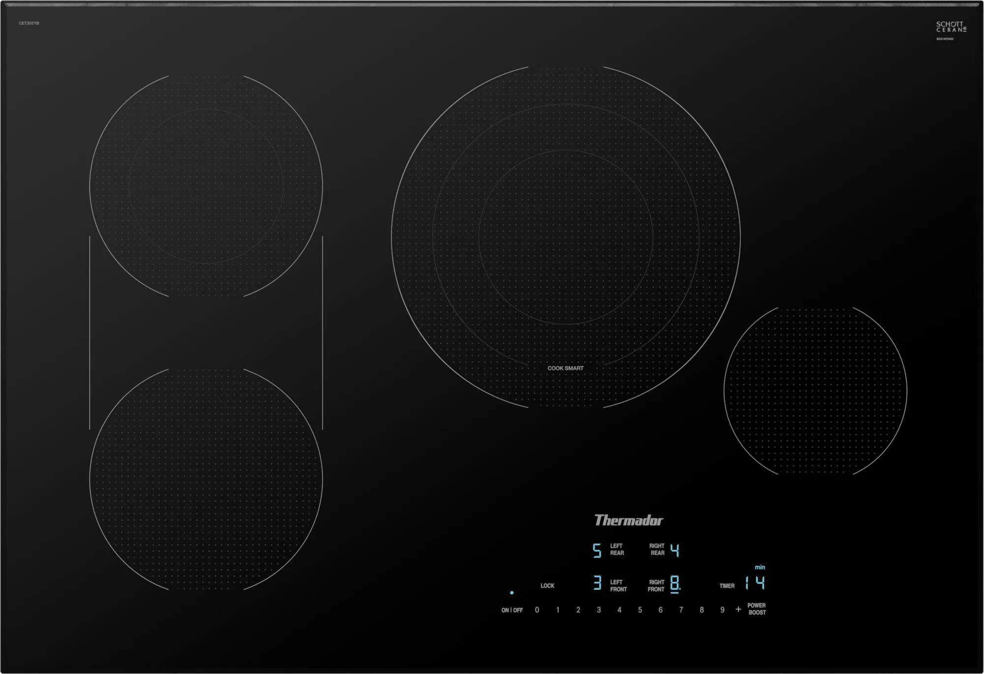 Thermador CET305YB Touch Control Electric Cooktop 30'' Black, Surface Mount Without Frame Cet305Yb Cooktops 30 inch cooktop online