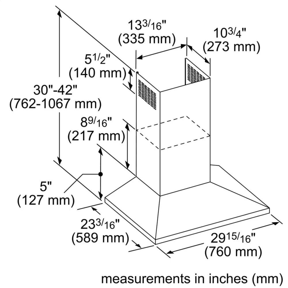 Thermador HMCB30WS 30-Inch Masterpiece Pyramid Chimney Wall Hood With 600 Cfm