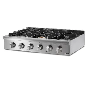 Thor Kitchen HRT3618ULP 36 Inch Professional Gas Rangetop In Stainless Steel - Liquid Propane Gas 4 burner gas range for kitchen