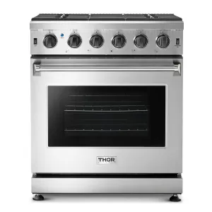 Thor Kitchen LRG3001ULP 30 Inch Gas Range In Stainless Steel - Liquid Propane Professional Ranges 6 burner professional gas range