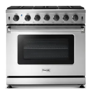 Thor Kitchen LRG3601ULP 36 Inch Gas Range In Stainless Steel - Liquid Propane Professional Ranges 6 burner professional gas range