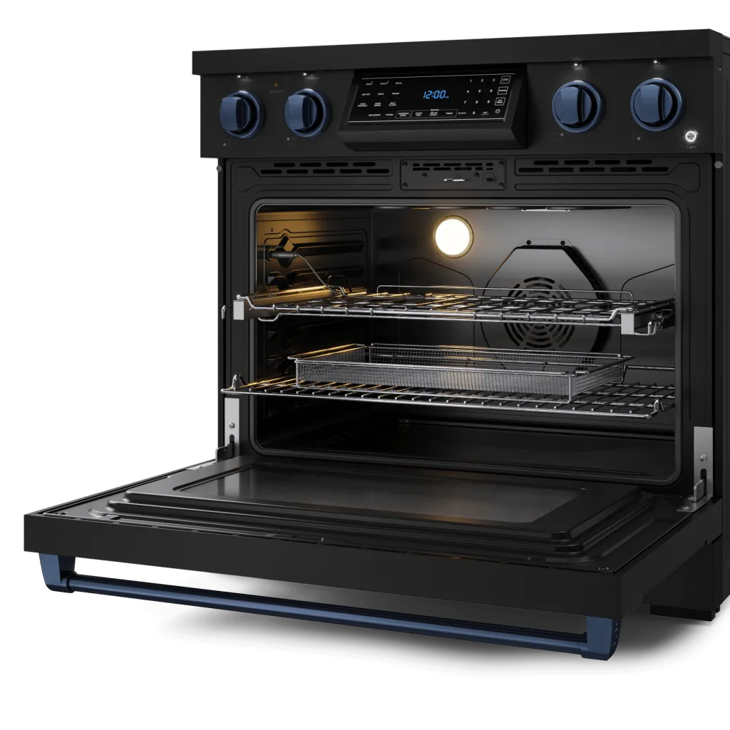 Thor Kitchen RSE36BBLU 36 Inch Professional Electric Range With Tilt Panel Touch Control In Black/Navy Blue Gordon Ramsay Series - Rse36B-Blu