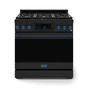 Thor Kitchen RSG36BBLU 36 Inch Professional Gas Range With Tilt Panel Touch Control In Stainless Black/Blue Gordon Ramsay Series - Rsg36B-Blu Professional Ranges dual fuel professional range 36 inch