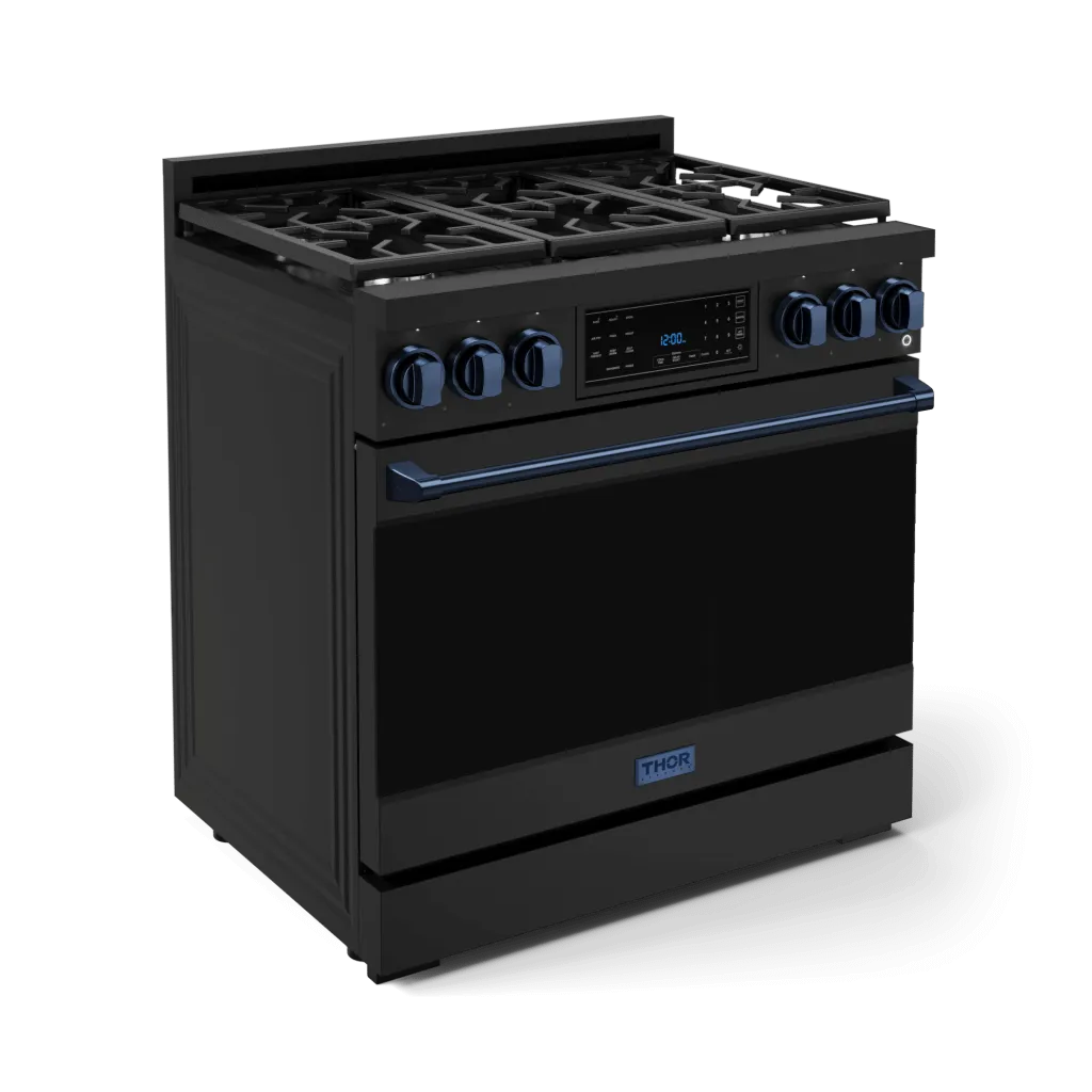 Thor Kitchen RSG36BBLU 36 Inch Professional Gas Range With Tilt Panel Touch Control In Stainless Black/Blue Gordon Ramsay Series - Rsg36B-Blu