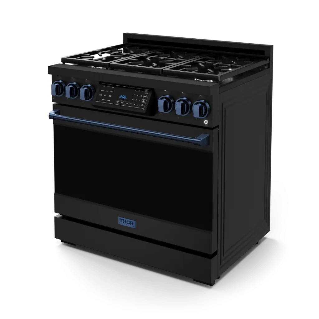 Thor Kitchen RSG36BBLU 36 Inch Professional Gas Range With Tilt Panel Touch Control In Stainless Black/Blue Gordon Ramsay Series - Rsg36B-Blu