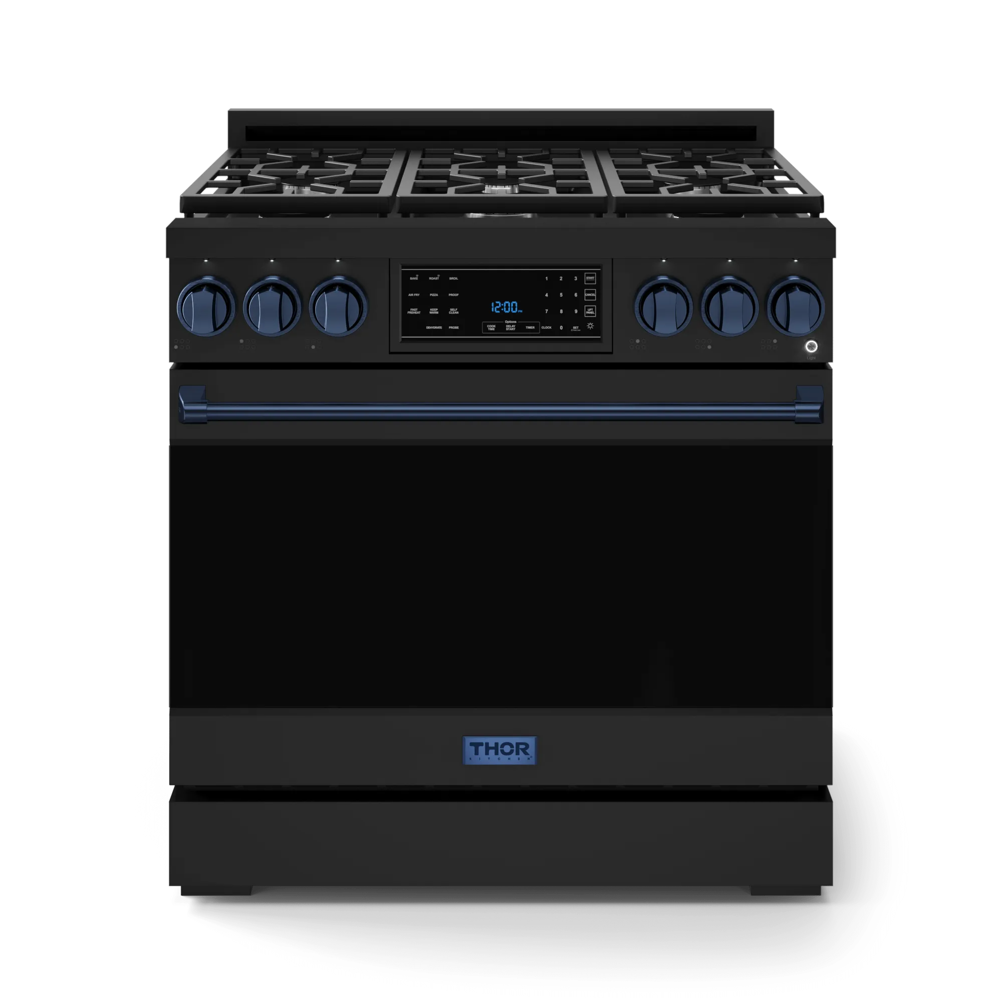 Thor Kitchen RSG36BBLU 36 Inch Professional Gas Range With Tilt Panel Touch Control In Stainless Black/Blue Gordon Ramsay Series - Rsg36B-Blu Professional Ranges dual fuel professional range 36 inch