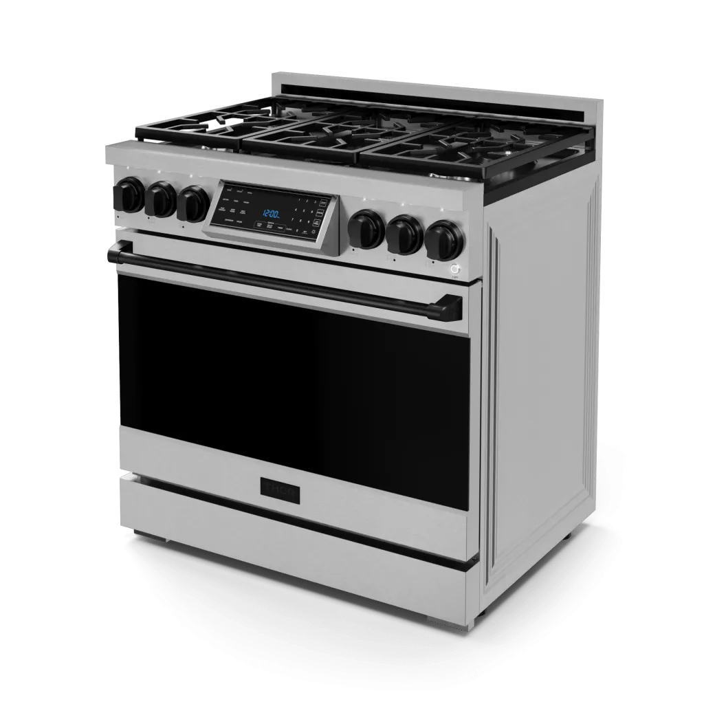 Thor Kitchen RSG36BLK 36 Inch Professional Gas Range With Tilt Panel Touch Control In Stainless Steel/Black Gordon Ramsay Series - Rsg36-Blk