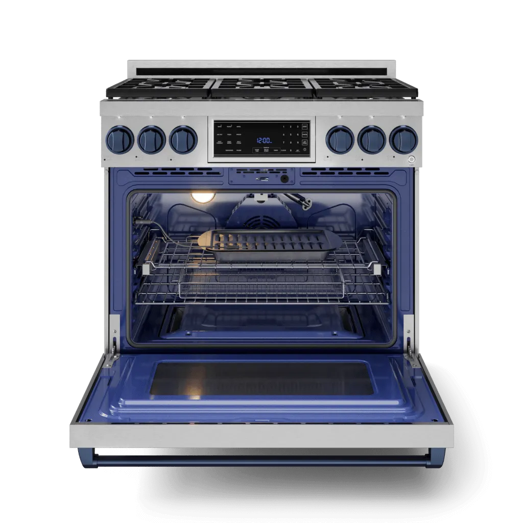 Thor Kitchen RSG36BLU 36 Inch Professional Gas Range With Tilt Panel Touch Control In Stainless Steel/Blue Gordon Ramsay Series - Rsg36-Blu