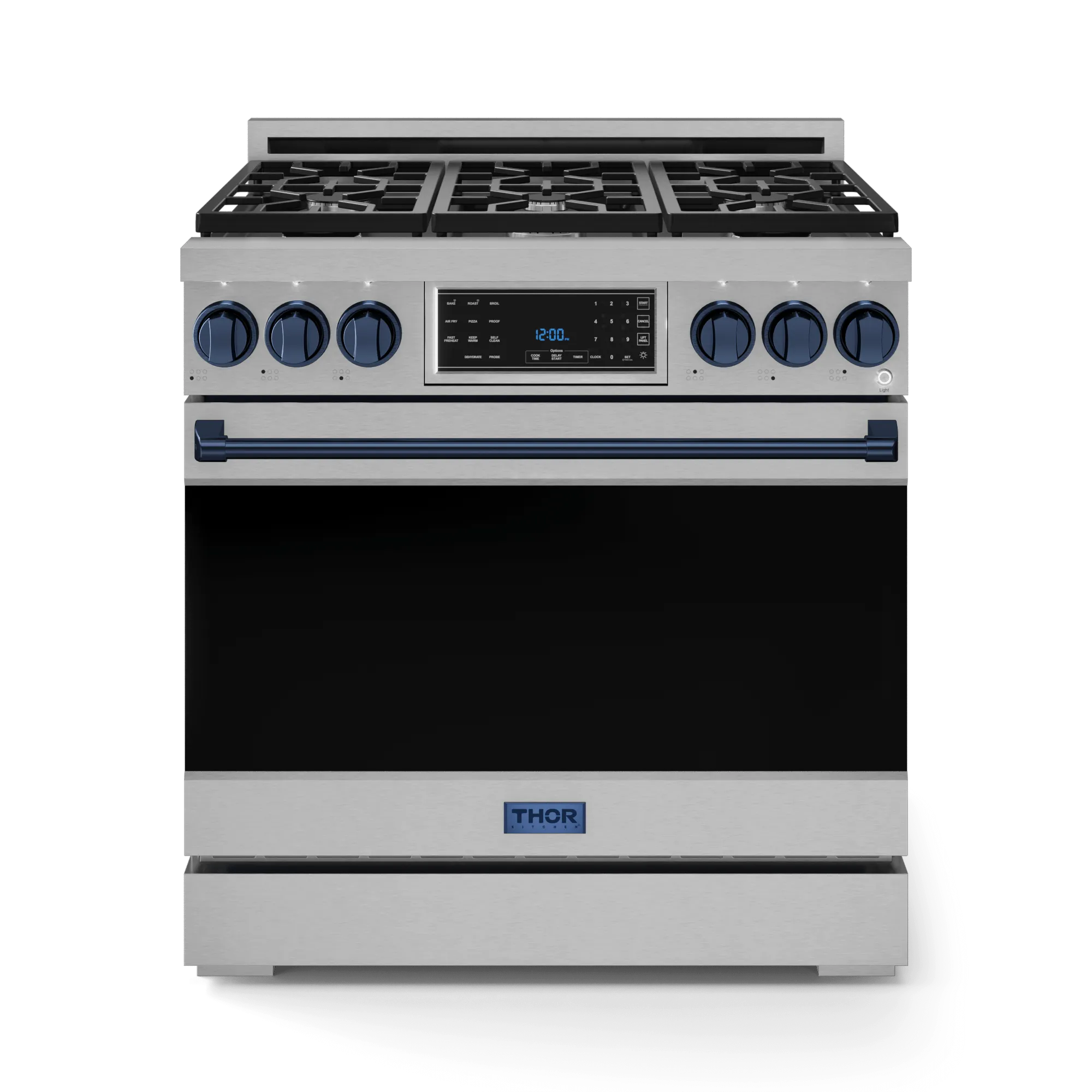 Thor Kitchen RSG36BLU 36 Inch Professional Gas Range With Tilt Panel Touch Control In Stainless Steel/Blue Gordon Ramsay Series - Rsg36-Blu Professional Ranges dual fuel professional range 36 inch