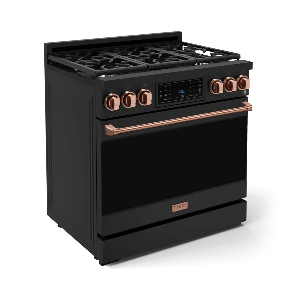 Thor Kitchen RSG36BRSG 36 Inch Professional Gas Range With Tilt Panel Touch Control In Black/Rose Gold Gordon Ramsay Series - Rsg36B-Rsg