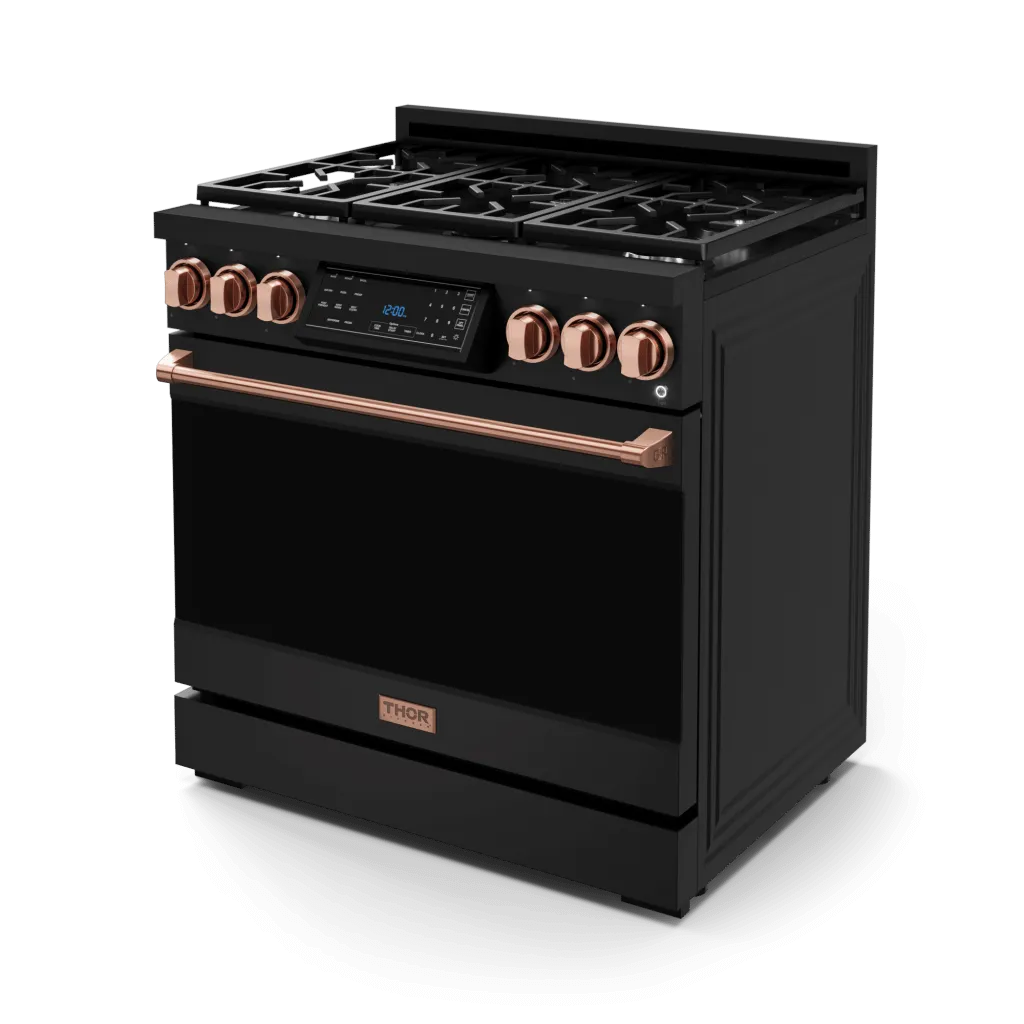 Thor Kitchen RSG36BRSG 36 Inch Professional Gas Range With Tilt Panel Touch Control In Black/Rose Gold Gordon Ramsay Series - Rsg36B-Rsg