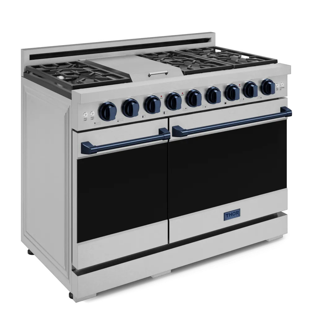 Thor Kitchen RSG48EBLU 48 Inch Professional Gas Range With Pro-Style Knobs In Stainless Steel/Blue Gordon Ramsay Series - Rsg48E-Blu