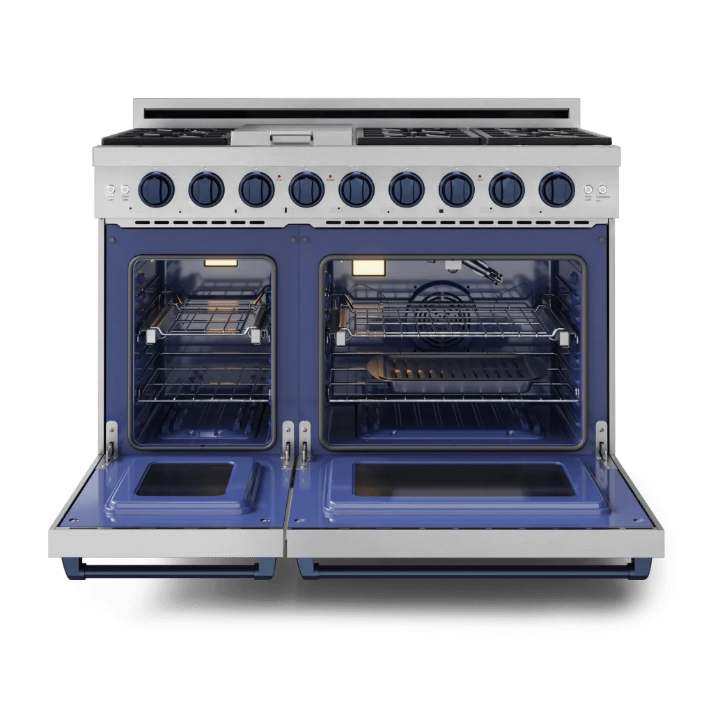 Thor Kitchen RSG48EBLU 48 Inch Professional Gas Range With Pro-Style Knobs In Stainless Steel/Blue Gordon Ramsay Series - Rsg48E-Blu