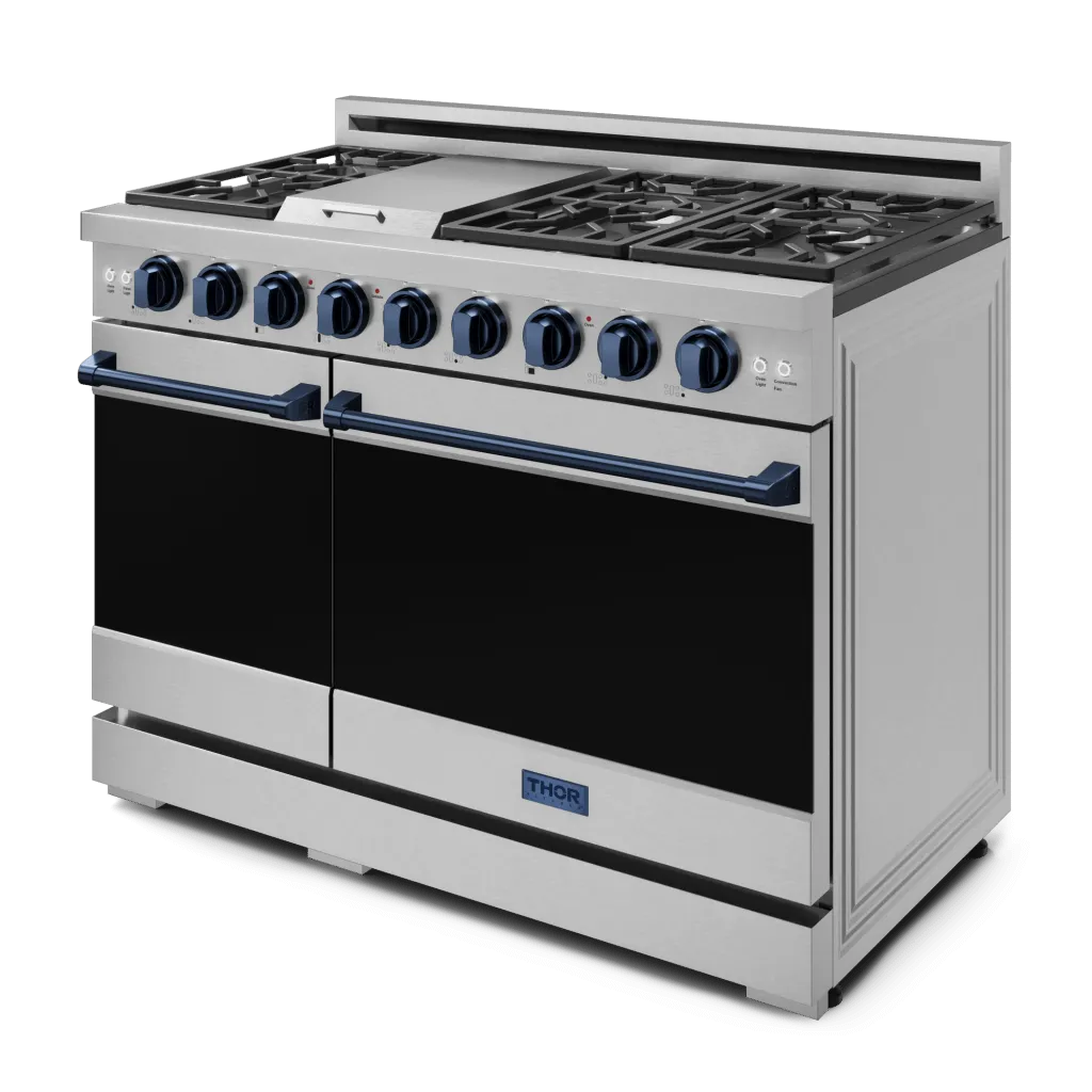 Thor Kitchen RSG48EBLU 48 Inch Professional Gas Range With Pro-Style Knobs In Stainless Steel/Blue Gordon Ramsay Series - Rsg48E-Blu